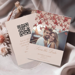 Vacker Origami Papper Crane Photo QR-kod Spara Datumet