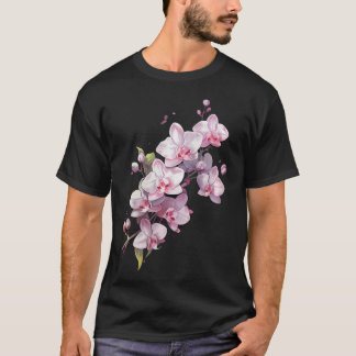 Vacker orkidéblomma på blommig t shirt