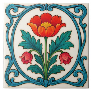 Vacker ornamental keramisk konst i Art Nouveau-sti Kakelplatta