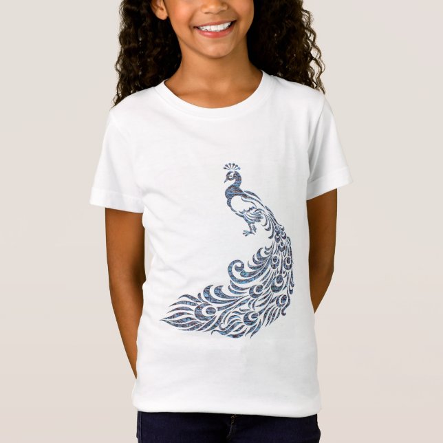 Vacker Ornate Blue Peacock Silhouette Tee (Framsida)