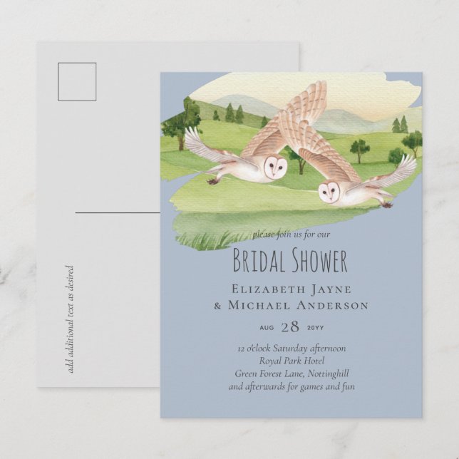 Vacker OWLS Bröllop Vykort (Fram/baksida)