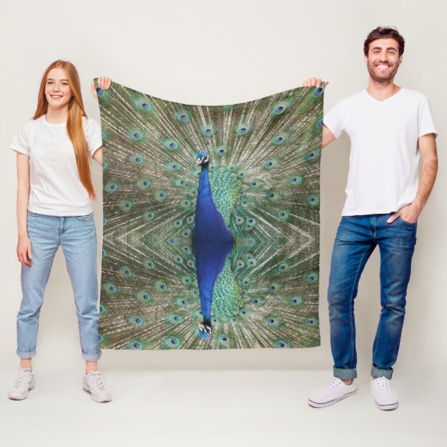 Vacker Påfågel Anpassad Bild Lyxig Elegans  Fleecefilt (På plats)