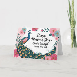 Vacker påfågel blomsterkort för mors dag kort
