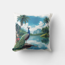 Vacker påfågel i ett tropiskt paradis