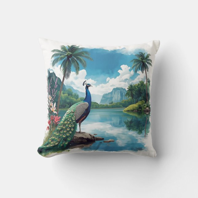 Vacker påfågel i ett tropiskt paradis kudde (Framsida)