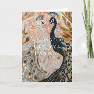Vacker Påfågel Rosa Guld Jul Kort