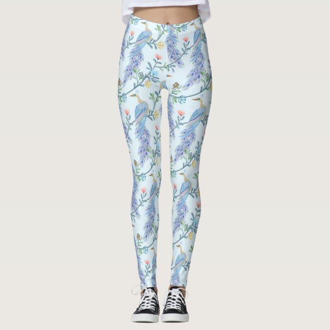 Vacker Påfågel Sömlös Mönster Leggings (Framsida)