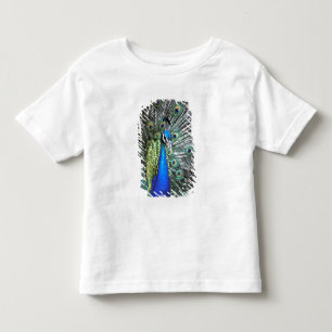 Vacker påfågel sprider färggranna fjädrar t-shirt
