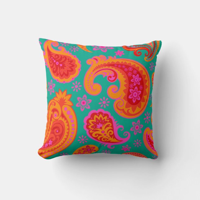 Vacker Paisley | turkos orange röd Kudde (Framsida)