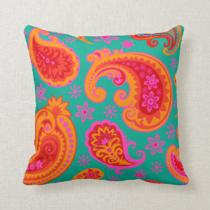 Vacker Paisley turkos orange röd Kudde