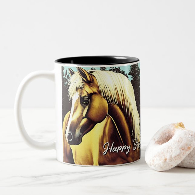 Vacker Palomino Horse Birthday Två-Tonad Mugg (Med munk)