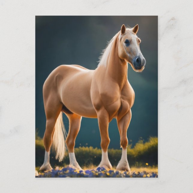 Vacker Palomino Quarter Horse med blommor Vykort (Framsida)