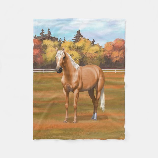 Vacker Palomino Quarter Horse Stallion Fleecefilt (Framsidan)