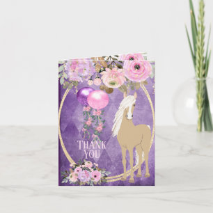 Vacker Palomino Rosa och Lila Blommor Häst Tack Kort