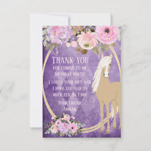 Vacker Palomino Rosa och Lila Blommor Häst Tack Kort
