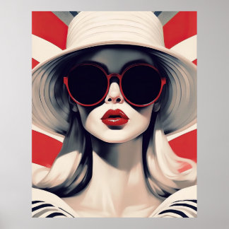 Vacker parisisk kvinna i Röda solglasögon Poster