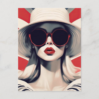 Vacker parisisk kvinna i Röda solglasögon Vykort