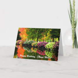 Vacker Park Autumn Träd Colorful Flowers Pond Kort