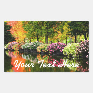 Vacker Park Colorful Flowers Autumn Träd Pond Rektangulärt Klistermärke
