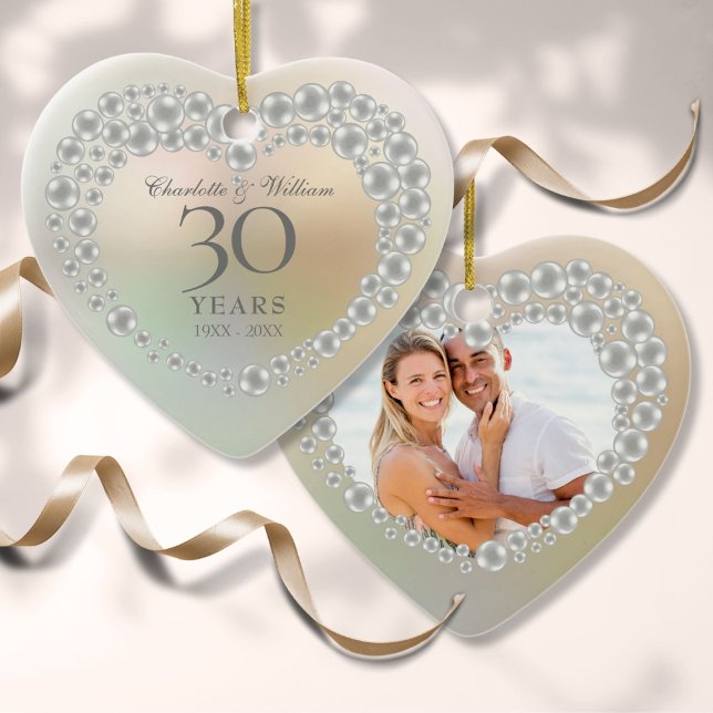 Vacker pärl 30-årsjubileumsfoto julgransprydnad keramik (Beautiful Pearl 30th Anniversary Photo Ceramic Ornament)