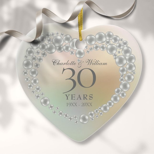 Vacker pärl 30-årsjubileumsfoto julgransprydnad keramik (Beautiful Pearl 30th Anniversary Photo Ceramic Ornament)