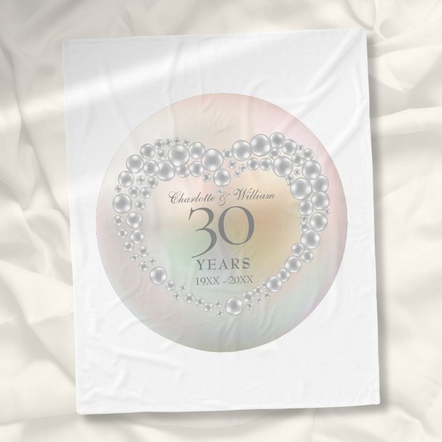Vacker pärlhjärta 30-års bröllopsjubileum fleecefilt (Beautiful Pearl Heart 30th Wedding Anniversary Fleece Blanket)