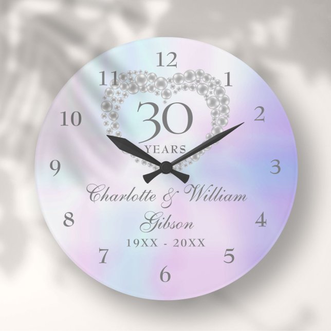 Vacker Pärlhjärta 30-årsjubileum Stor Klocka (Beautiful Pearl Heart 30th Anniversary Large Clock)
