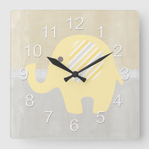 Vacker Pastel Gult Baby Neutralt Elephant Fyrkantig Klocka