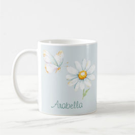Vacker Pastell Akvarell Fjäril och Tusenskönor Kaffemugg