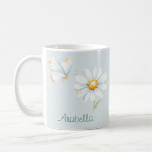 Vacker Pastell Akvarell Fjäril och Tusenskönor Kaffemugg