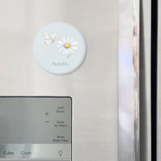 Vacker Pastell Akvarell Fjäril och Tusenskönor Magnet (In Situ (Fridge))