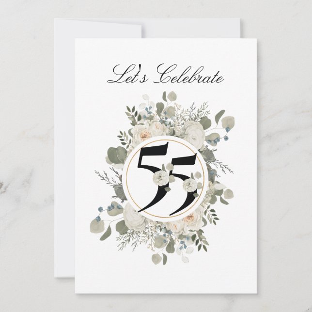 Vacker Pastell Blommig 55-årsjubileum Inbjudningar (Framsida)