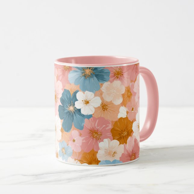Vacker Pastell Blommig Mönster Mugg (Framsida höger)