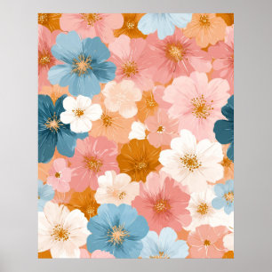 Vacker Pastell Blommig Mönster Poster