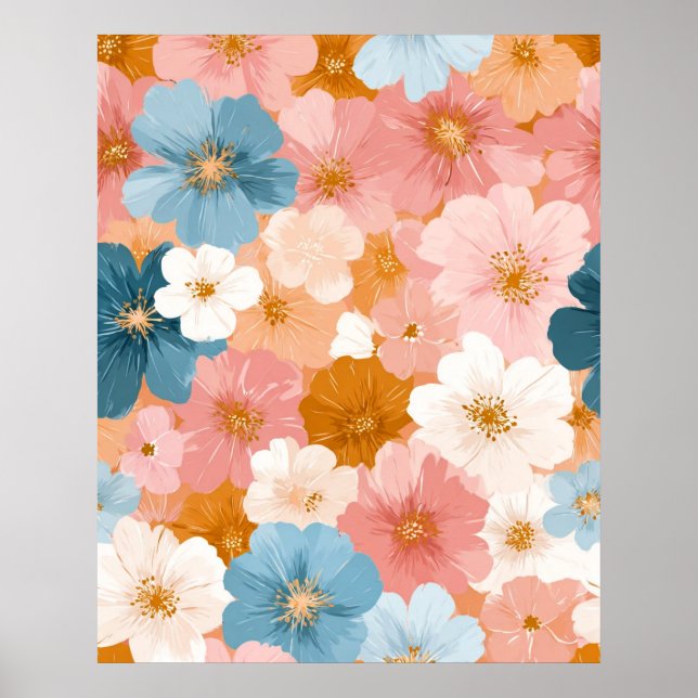 Vacker Pastell Blommig Mönster Poster (Framsidan)