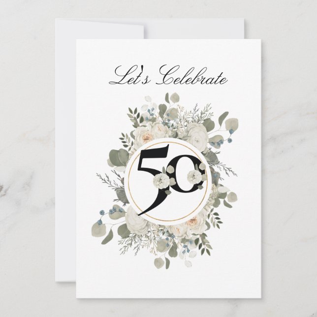 Vacker Pastell Färg Blommig 50-årsjubileum  Inbjudningar (Framsida)