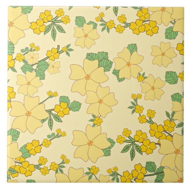 Vacker pastellgul blommig mönster, kakelplatta (Framsidan)