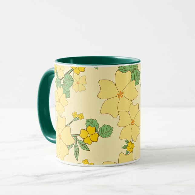 Vacker pastellgul blommig mönster, mugg (Framsida vänster)
