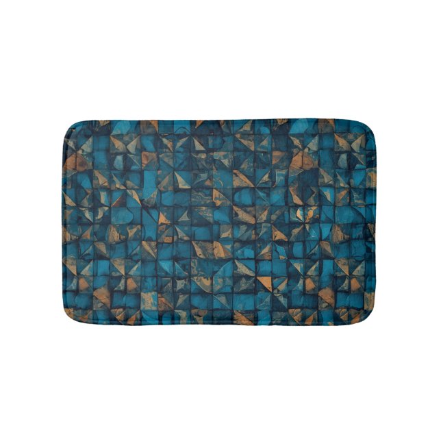 Vacker patchwork-"look" i mörk teal badrumsmatta (Framsidan)