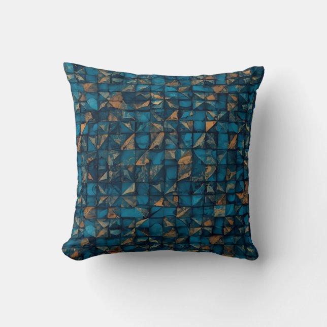 Vacker patchwork-"look" i mörk teal kudde (Framsida)
