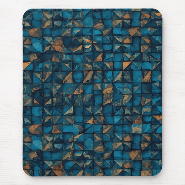 Vacker patchwork-"look" i mörk teal musmatta (Framsidan)