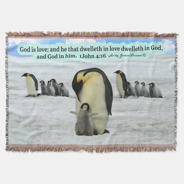 Vacker Penguin Scripture 1 John 4:16 Filt (Framsidan)