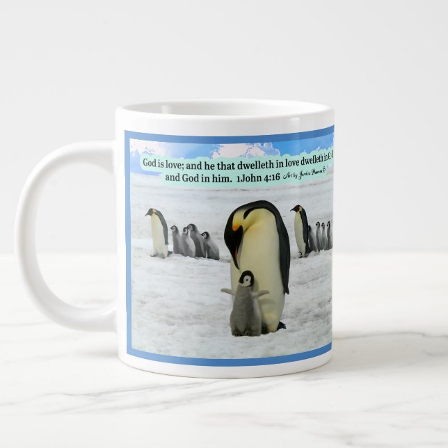 Vacker Penguin Scripture 1 John 4:16 Giant Coff Jumbo Mugg (Vänster)