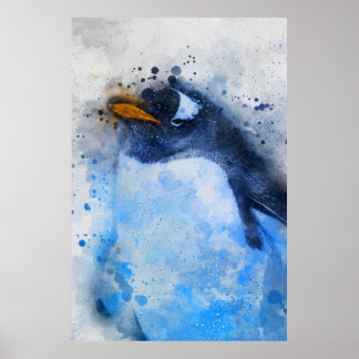 vacker penguinfärgning, minimal vattenfärgning poster