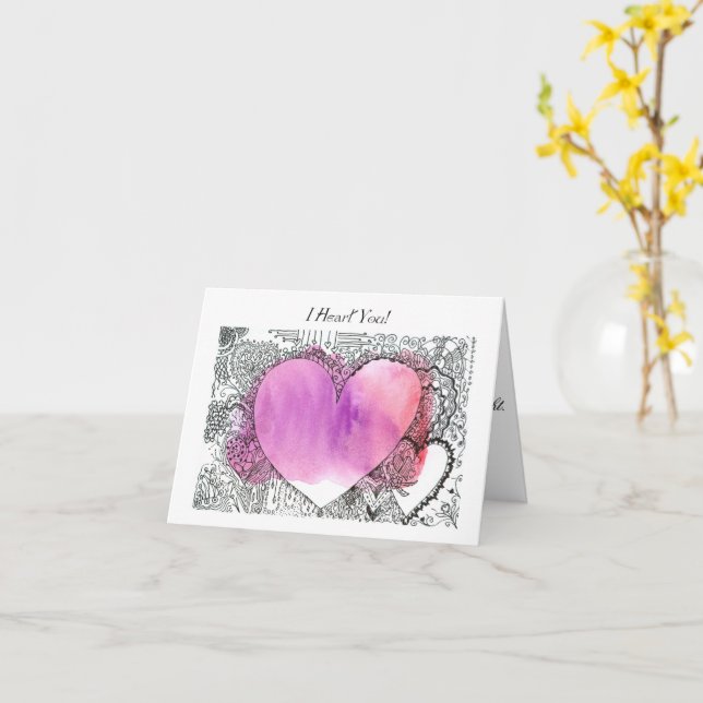 Vacker penna och bläck och akvarell Alla hjärtans  Kort (Gul blomma)