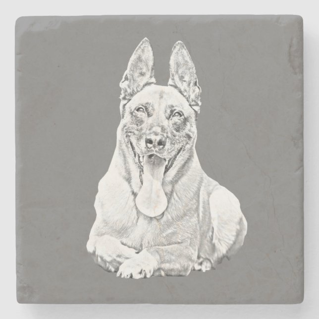 Vacker Pennings Belgisk Malinois Marmor Coaster Stenunderlägg (Framsidan)