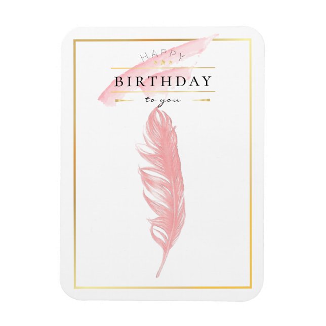 Vacker pennteckning Rosa fjäder födelsedag Magnet (Vertikal)