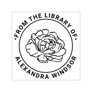 Vacker Peony Blomma Blomning Bibliotek Bok Namn Självfärgande Stämpel