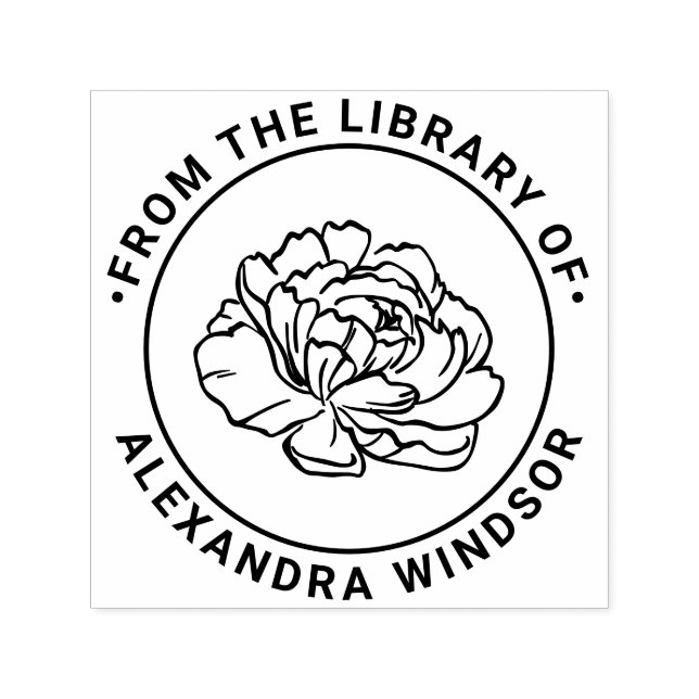 Vacker Peony Blomma Blomning Bibliotek Bok Namn Självfärgande Stämpel (Design)