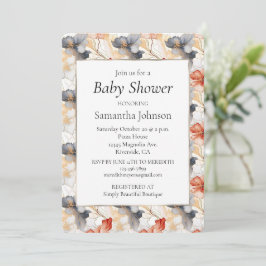 Vacker persikablå vit blomster baby shower inbjudningar